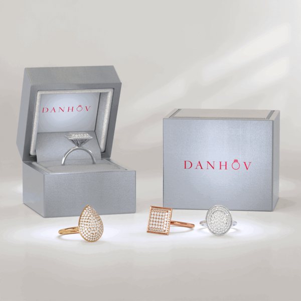 Danhōv signature ring boxes and three pavé rings